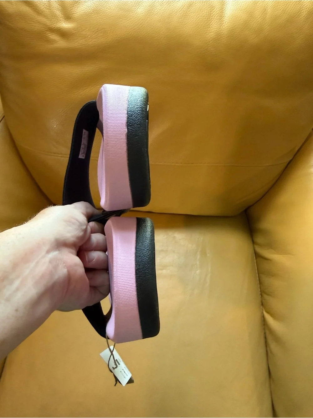 adidas girl’s Pink Slide Sandals with Black Strap and Pastel Stripes size 4